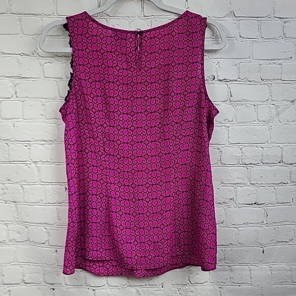 Worthington Hot Pink + Black Lace Dressy Tank Sleeveless Blouse Shell Top Career - Picture 9 of 9